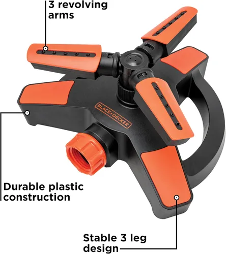 Vista 2 de Black + Decker® - Aspersor ajustable de 3 brazos, cobertura de 360°, rociador personalizable, cobertura de 1,216 pies cuadrados BD8428