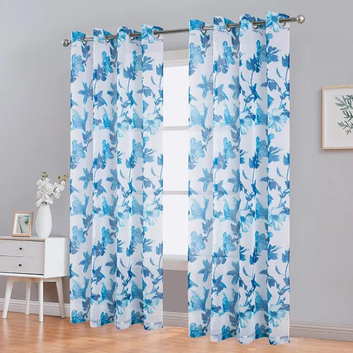 Vista 3 de Myra - Panel de ventana semitransparente con ojales y estampado floral, verde, 54 x 84 pulgadas