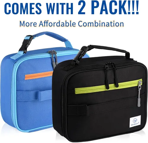 Vista 2 de Genteen Paquete de 2 bolsas de almuerzo suaves aisladas con doble cremallera, resistente, congelable y reutilizable para niños, hombres