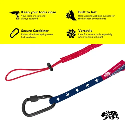Vista 3 de BearTOOLS Cordón de seguridad para herramientas de seguridad con bandera de Estados Unidos, correa resistente para andamios, Stop The Drops
