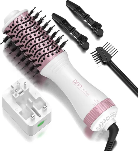 Vista 8 de DAN (100 V-240 V) Cepillo secador de pelo automático de doble voltaje, cepillo secador de pelo de viaje con adaptador de enchufe multifunción, mini