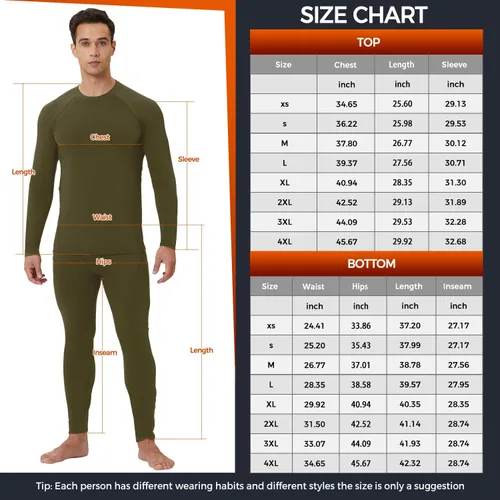 Vista 6 de CL convallaria 2 Pack Thermal Underwear for Men - Warm Fleece Lined Long Johns - Winter Gear Base Layer Tops & Bottoms Set