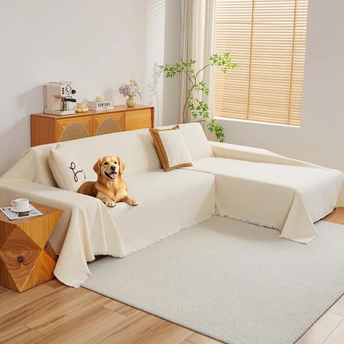 Vista 12 de MYSKY HOME Funda para sofá seccional, 2 piezas de fundas de sofá de felpilla para sofá en L, protector de muebles para mascotas, niños, funda