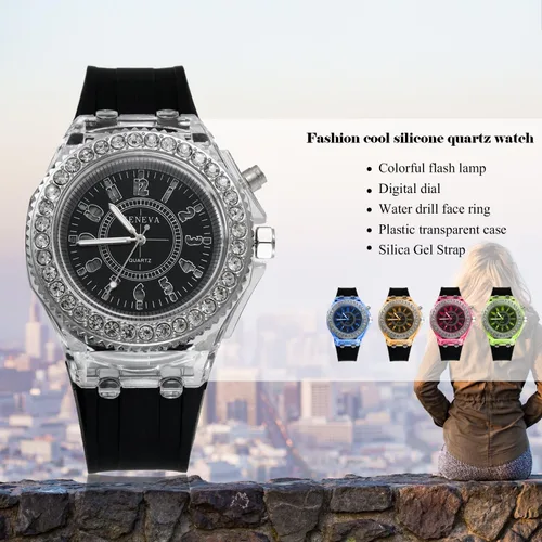 Vista 5 de Lancardo Laides - Reloj divertido de 7 colores con bisel de diamantes de imitación brillantes
