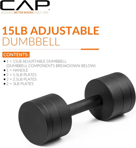 Vista 2 de CAP Barbell - Mancuerna ajustable de 15 lb Peso compacto de hierro fundido Múltiples opciones
