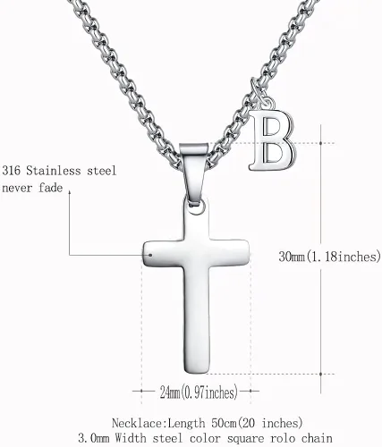 Vista 6 de XIEXIELA Initial Cross Necklace for Boys Men Girls - Stainless Steel Letter Cross Pendant Jewelry First Communion Baptism Gifts