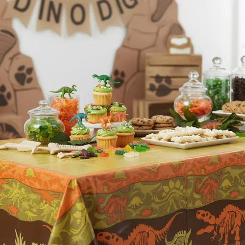 Vista 5 de Mantel de plástico Dino Dig - Suministros de fiesta de cumpleaños de dinosaurios - 1 pieza