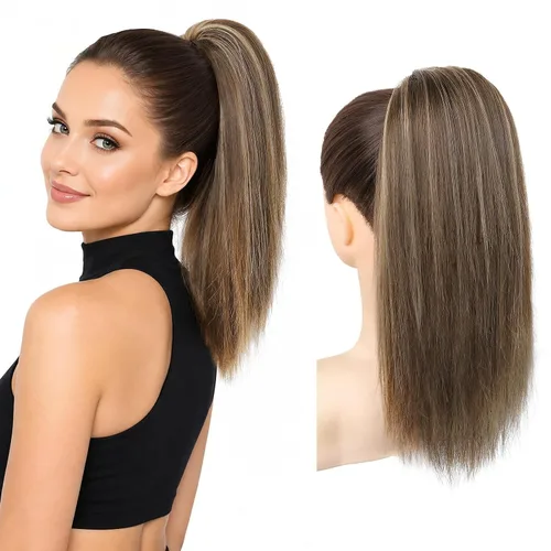 Vista 9 de SEIKEA Extensiones de cola de caballo con cordón, larga y recta, cola de caballo falsa, natural, suave, extensiones de cabello sintético resistente