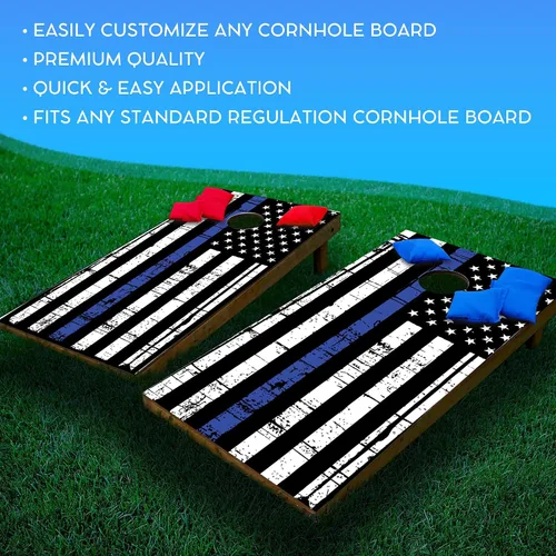 Vista 3 de GRAPHIX EXPRESS - Bandera estadounidense envejecida de la policía C295 - Envoltura patriótica para tablero de Cornhole - Calcomanía de vinilo
