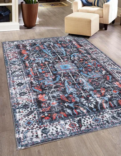 Vista 10 de Unique Loom Mangata Collection - Alfombra de área Mahtaab (Runner 2' 0" x 5' 0", negro/azul)