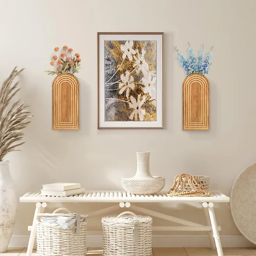 Vista 2 de Paquete de 2 macetas de madera para decoración de pared para plantas de interior, maceta de pared moderna para baño, sala de estar, decoración