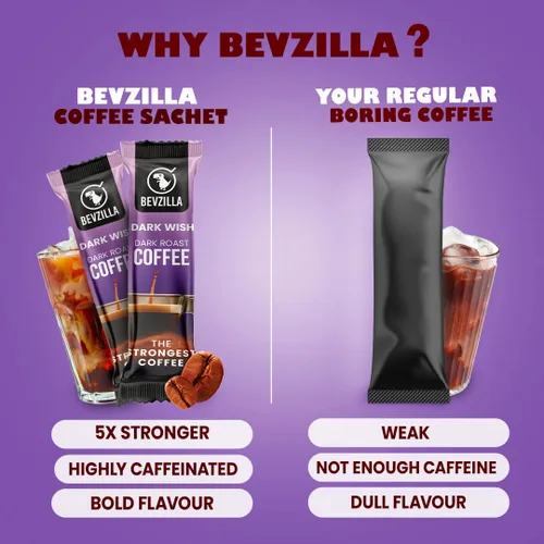 Vista 2 de Bevzilla Dark Wish - Café en polvo fuerte tostado oscuro, caja de 48 bolsitas, café instantáneo, café más fuerte, expreso, capuchino, café