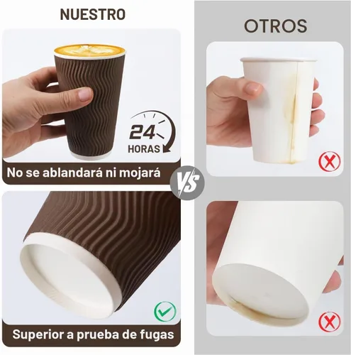 Vista 6 de Tazas de café de papel desechables aisladas de 16 onzas con tapas Marrón