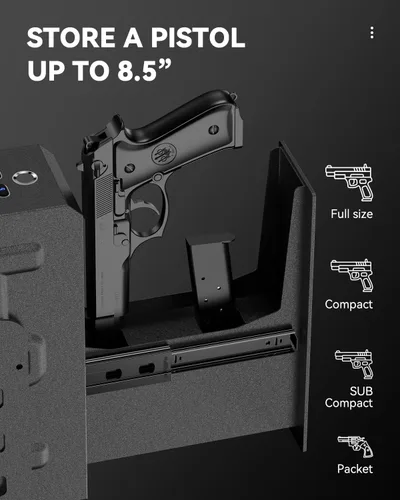 Vista 4 de HOLEWOR - Caja de seguridad para armas, caja de seguridad biométrica deslizante para pistola con huella digital, cerradura de arma de fuego