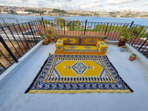 Vista 2 de arabicsofa Sofá de dos plazas amarillo étnico - Juego de cojines de piso de estilo bohemio
