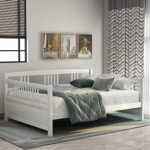 Vista 11 de Flieks Sofá cama de madera maciza, marco de cama de tamaño individual, sofá cama multifuncional para niños/dormitorio de invitados, no requiere
