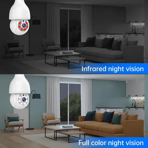 Vista 4 de EVERSECU HD 2K 3.0MP Cámara de seguridad de bombilla inalámbrica con conector de luz E27, seguimiento automático PTZ, audio de dos vías, visión