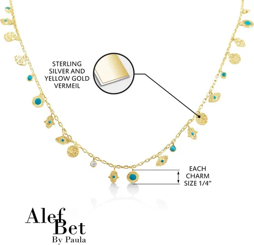 Vista 12 de Alef Bet by Paula Amulet Evil Eye and Hamsa Hand Necklace