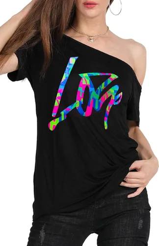 Vista 6 de MAGICMK - Camiseta casual para mujer, con estampado de labios y hombro descubierto, talla extragrande