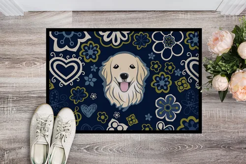 Vista 2 de Caroline's Treasures BB5056JMAT - Felpudo de 24 x 36 pulgadas, diseño de flores azules, para interiores y exteriores, para entrada, antideslizante