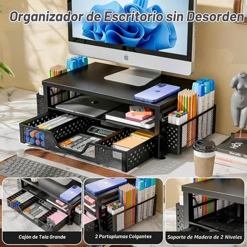 Vista 4 de Simple Trending Organizador de escritorio y accesorios, soporte elevador