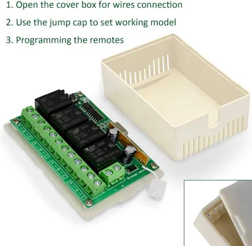 Vista 3 de Interruptor Remoto de Relé de 12V Interruptor de Control Remoto Inalámbrico RF Módulo de Relé de 4 Canales Transmisor de 433Mhz Kit Receptor