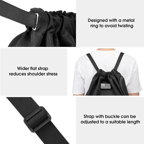 Vista 5 de G4Free Mochila con cordón para gimnasio, bolsa de baloncesto de fútbol con compartimento para zapatos, bolsa deportiva táctica, Negro -, Classic