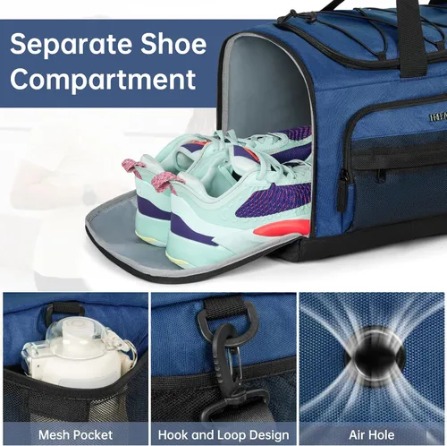 Vista 2 de Bolsa de gimnasio con compartimento para zapatos y computadora portátil para hombres y mujeres, resistente al agua, mochila deportiva para gimnasio