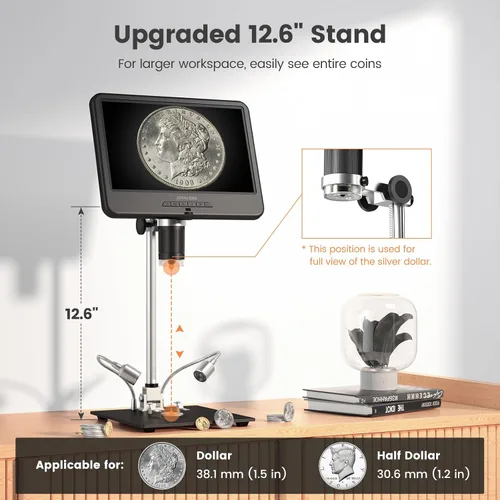 Vista 2 de JL210 Microscopio Digital de 10.1'' para Adultos, Microscopios de Moneda con Vista Completa para Monedas con Errores, Microscopios de Soldadura
