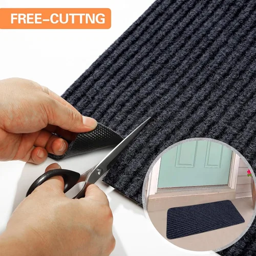 Vista 5 de Nuanchu 1 rollo de felpudo grande a rayas semiacabado de 17 x 29 pulgadas, tapete para puerta angosta, antideslizante, impermeable, para baño, Negro
