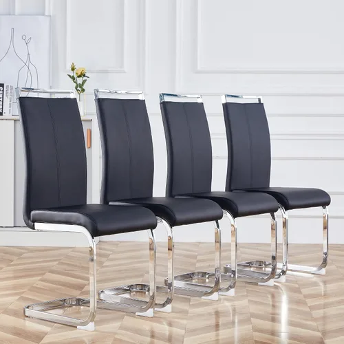 Vista 4 de gopop Juego de sillas de comedor, sillas modernas de metal con asiento acolchado de piel sintética, respaldo alto y patas cromadas resistentes