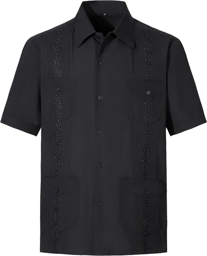 Vista 4 de MAXJON Camisas de guayabera para hombre, camisas cubanas de manga corta