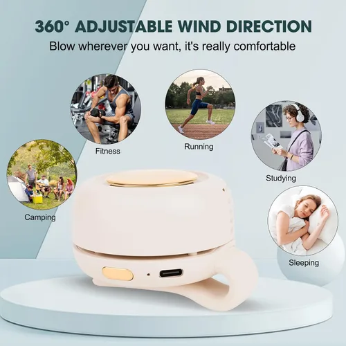 Vista 6 de enterlent Mini ventilador eléctrico portátil silencioso sin aspas, mini ventilador de torbellino para ventilador de clip de cintura (3 velocidades)