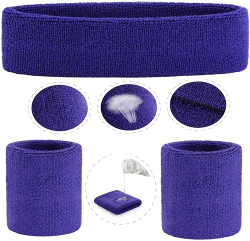 Vista 131 de ONUPGO - Conjunto de diadema y muñequeras deportivas para el sudor, hechas de algodón con bucles, muñequeras, contra humedad