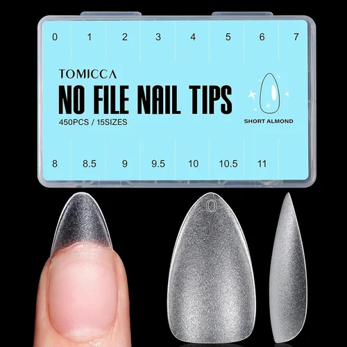Vista 10 de TOMICCA Puntas de uñas extra cortas en forma de ataúd, 240 piezas de uñas postizas acrílicas de cobertura completa para manicura con extensión, 15