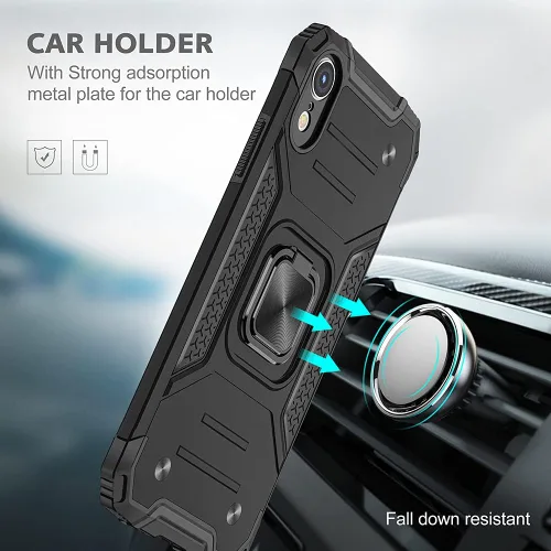 Vista 7 de HNHYGETE Funda para iPhone XR con protector de pantalla: (resistente) grado militar giratorio de 360° con función atril a prueba de golpes
