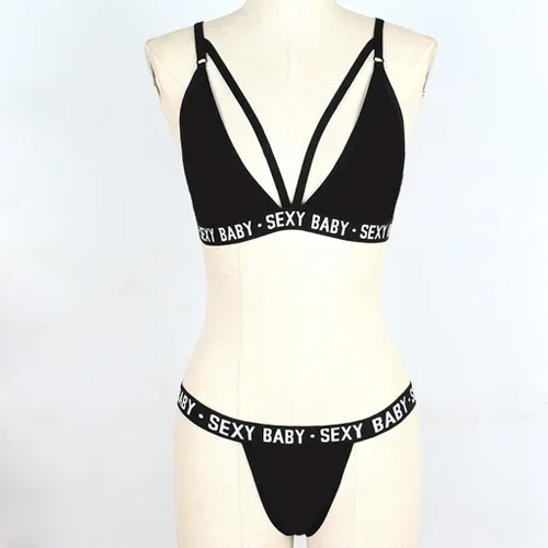 Vista 3 de Taswuw Ropa de dormir sexy para mujer, ropa de dormir con cuello en V, brasier y bragas, conjunto de 2 piezas, ropa