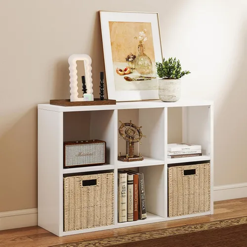 Vista 25 de Organizador de almacenamiento vertical de 2 cubos de metal, estantería corta negra con espalda abierta, estante de almacenamiento de cubo pequeño