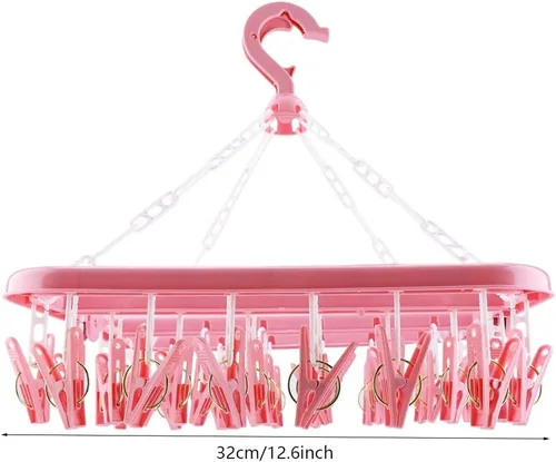 Vista 2 de Clip and Drip Hanger Percha de ropa Tendedero de secado 32 clips (rosa)