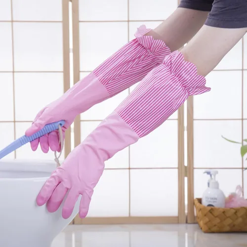 Vista 4 de RARITYUS Guantes de limpieza de cocina para el hogar, guantes de puño largo antideslizantes con forro de algodón impermeable