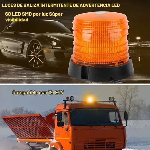 Vista 2 de ASPL Luces de Baliza Intermitente de Advertencia LED, 60 Luces LED Ámbar Intermitentes de Seguridad Estroboscópicas con Magnético y Cable Recto