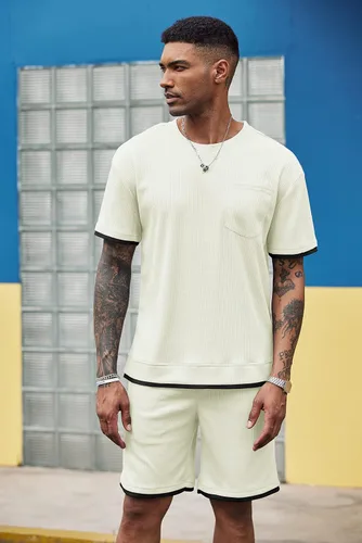 Vista 2 de COOFANDY Conjunto de 2 piezas de camisa y pantalones cortos para hombre, estilo casual de verano con bolsillos