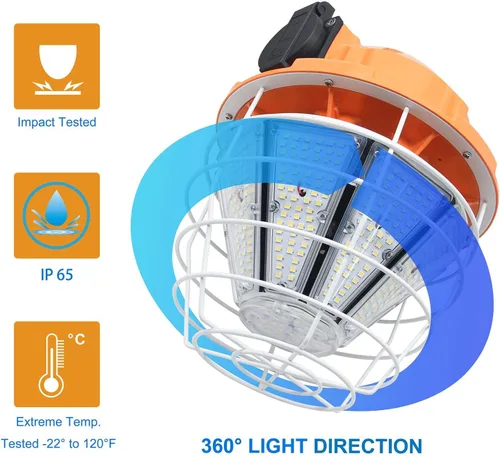 Vista 7 de NS Luz de trabajo temporal LED de 150 W, 24750LM Luz diurna enlazable blanca 5,000 K lámpara colgante portátil Iluminación de trabajo Cubierta
