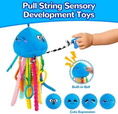 Vista 2 de teytoy Juguete sensorial, juguetes de textura para bebés con sonajero, juguetes sensoriales para autismo, forma de medusa, juguetes sensoriales