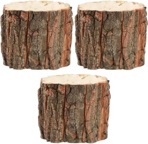 Vista 3 de HANABASS Maceta de madera para flores, 3 piezas, contenedor de madera rústica, cubo de corteza de madera, soporte para arreglos florales, maceta