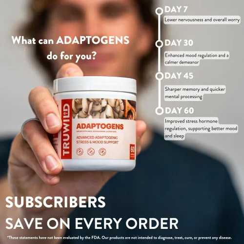 Vista 4 de TruWild Adaptogen Blend con Cordyceps Maca Ashwagandha - Mezcla de hongos de espectro completo para apoyo y función diarios, fórmula totalmente