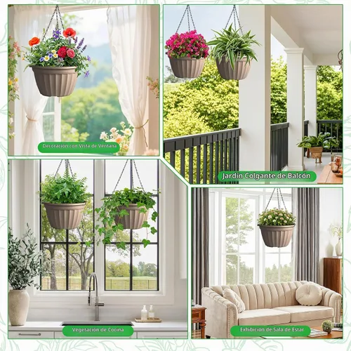 Vista 6 de FGstyle Paquete de 6 macetas colgantes de 8 pulgadas, macetas de riego automático para plantas de interior, cesta colgante de plástico con elevador