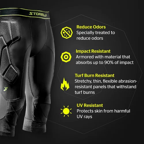Vista 4 de Storelli BodyShield 3/4 Goalkeeper Leggings 2, High-Impact Protection Sweat-Wicking, UV-Resistant Athletic Bottoms for Soccer
