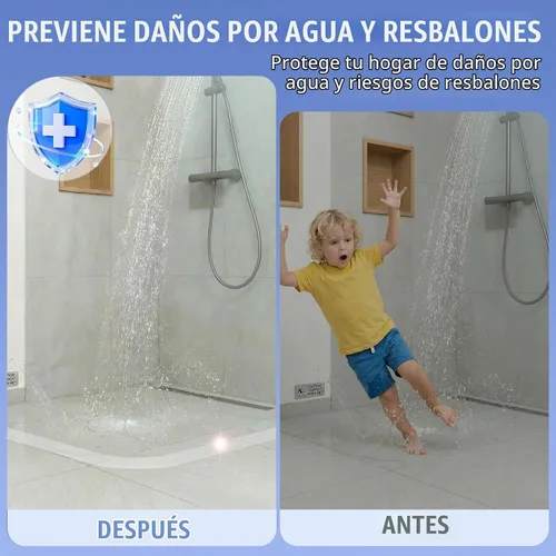 Vista 4 de Protector de agua para umbral de ducha, (39 pulgadas), barrera de silicona plegable para duchas a ras de suelo, tapón de agua autoadhesivo para piso