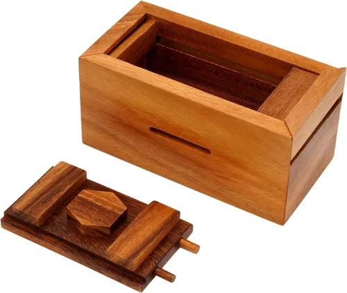 Vista 4 de BSIRI Canopic Chest Challenging Brain Teaser Rompecabezas de madera para la mente y uso como joyería de almacenamiento de dinero, rompecabezas 3D
